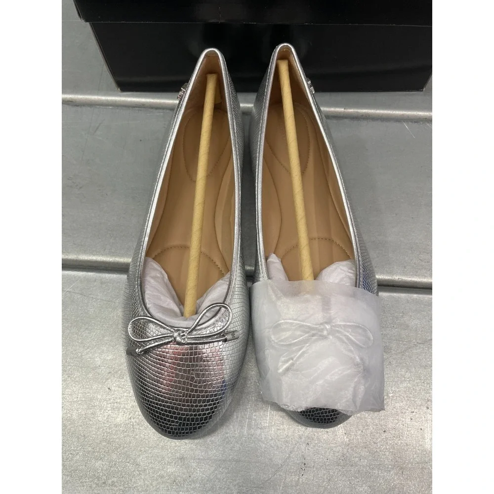 Lauren Ralph Lauren Jayna Flats Ballet Womens 6‎ Silver Leather Bow Slip On